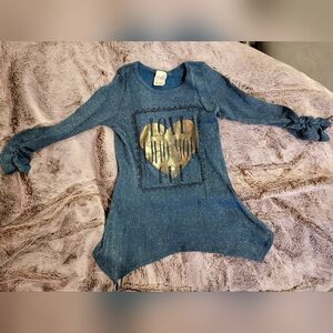 Lily Bleu, girls size 14 (runs small), turquoise/gold Tunic "Love Who You Are"